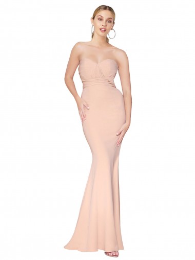 Best Sweetheart Shirred Neck Long Floor Length Formal Crepe Bridesmaid Dress / Prom Dress Sydney