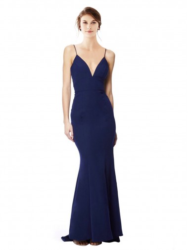 Best Deep V-Neck Spaghetti Straps Mermaid Formal Crepe Bridesmaid Dress / Prom Dress Sydney