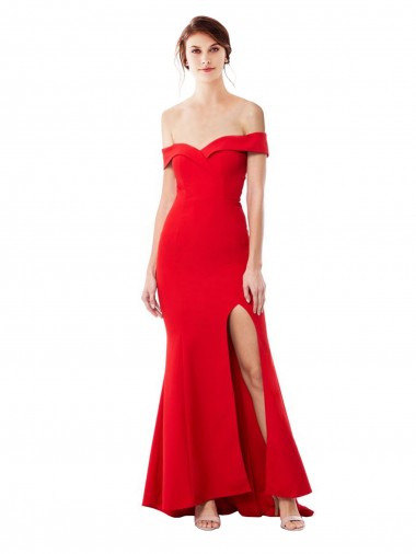 Best Off the Shoulder Sweetheart Maxi Formal Crepe Bridesmaid Dress / Prom Dress With Thigh Split and Train Sydney