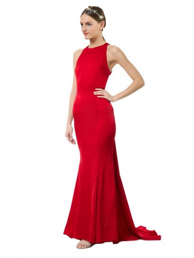 Best High Neck Mermaid Open Back Formal Crepe Maxi Bridesmaid Dress / Prom Dress with Train Detail Sydney