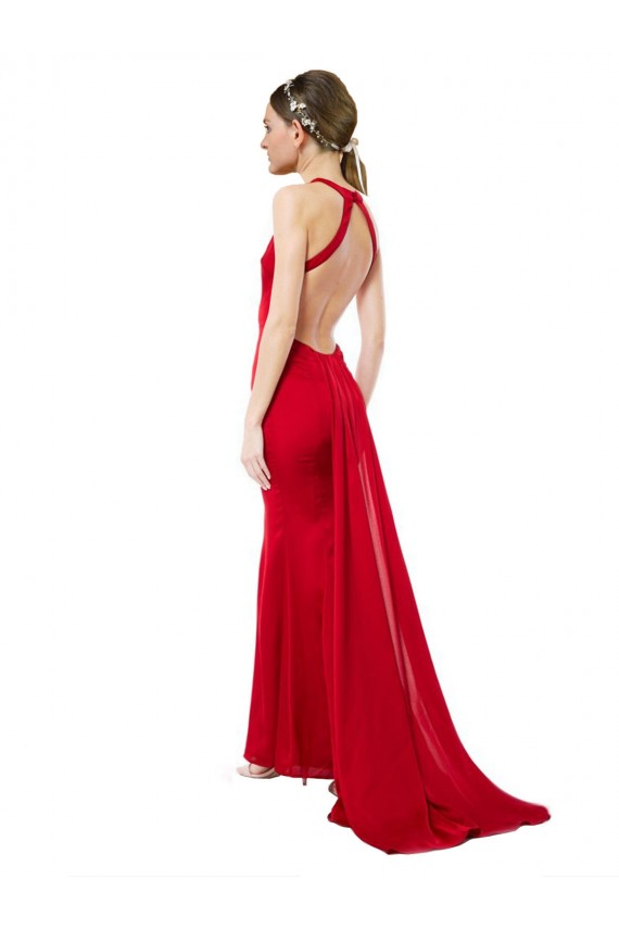 Best High Neck Mermaid Open Back Formal Crepe Maxi Bridesmaid Dress / Prom Dress with Train Detail Sydney