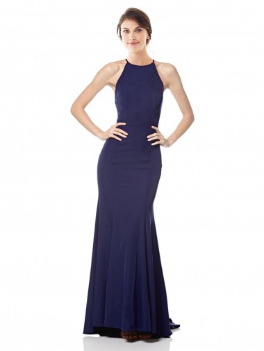 Best High Neck Fishtail Formal Crepe Bridesmaid Dress / Prom Dress with Open Back Detail Sydney