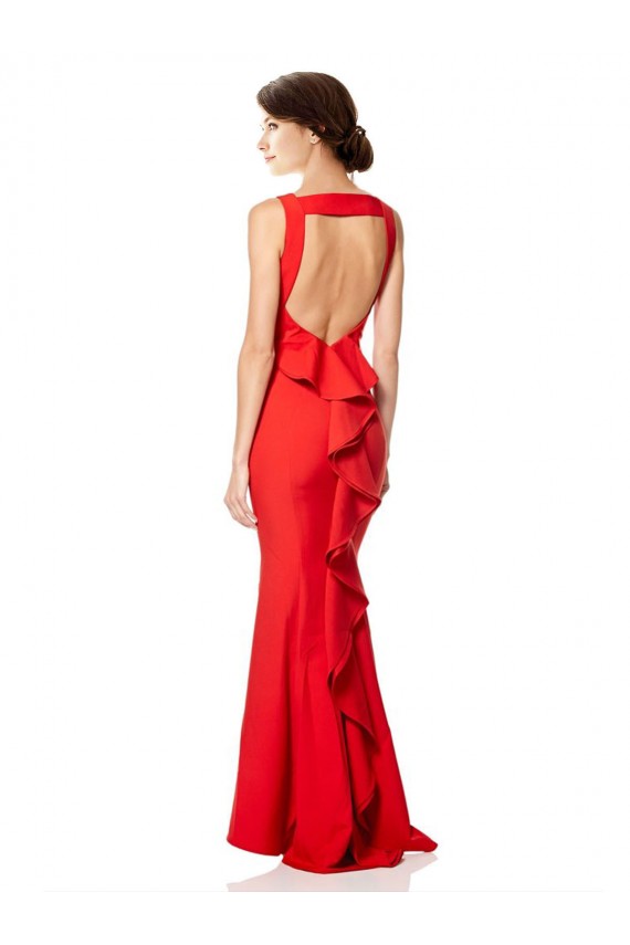 Best High Neck Maxi Formal Crepe Bridesmiad Dress with Exaggerated Back Ruffle Sydney