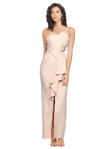 Best Long Full Length Ruffles Strapless Low Back Crepe Bridesmaid Dress / Prom Dress with Straps Sydney