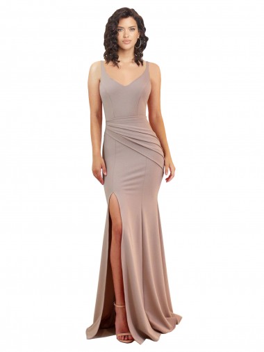 Best Fishtail Shape V-Neck Formal Crepe Bridesmaid Dress / Prom Dress with Slit Sydney