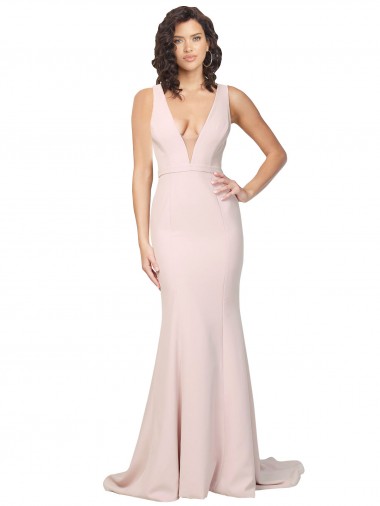 Best Deep Plunging V-Neckline Full Length Formal Crepe Bridesmaid Dress / Prom Dress with Deep V-Backline Sydney