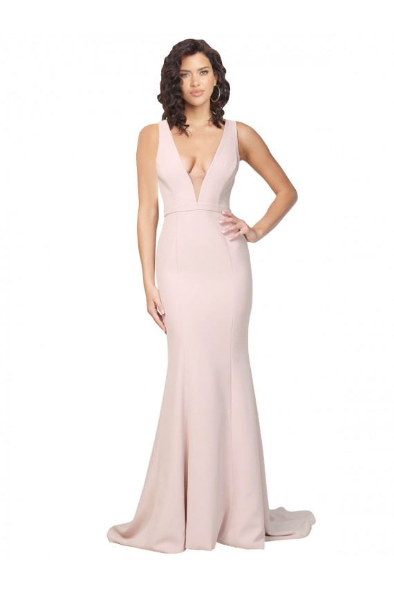 Best Deep Plunging V-Neckline Full Length Formal Crepe Bridesmaid Dress / Prom Dress with Deep V-Backline Sydney
