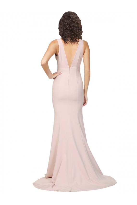 Best Deep Plunging V-Neckline Full Length Formal Crepe Bridesmaid Dress / Prom Dress with Deep V-Backline Sydney