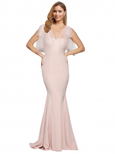 Best Double Bow Full Length Sweetheart Formal Crepe Bridesmaid Dress / Prom Dress with Tulle Overlay Sydney
