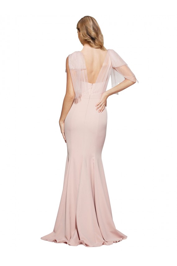 Best Double Bow Full Length Sweetheart Formal Crepe Bridesmaid Dress / Prom Dress with Tulle Overlay Sydney