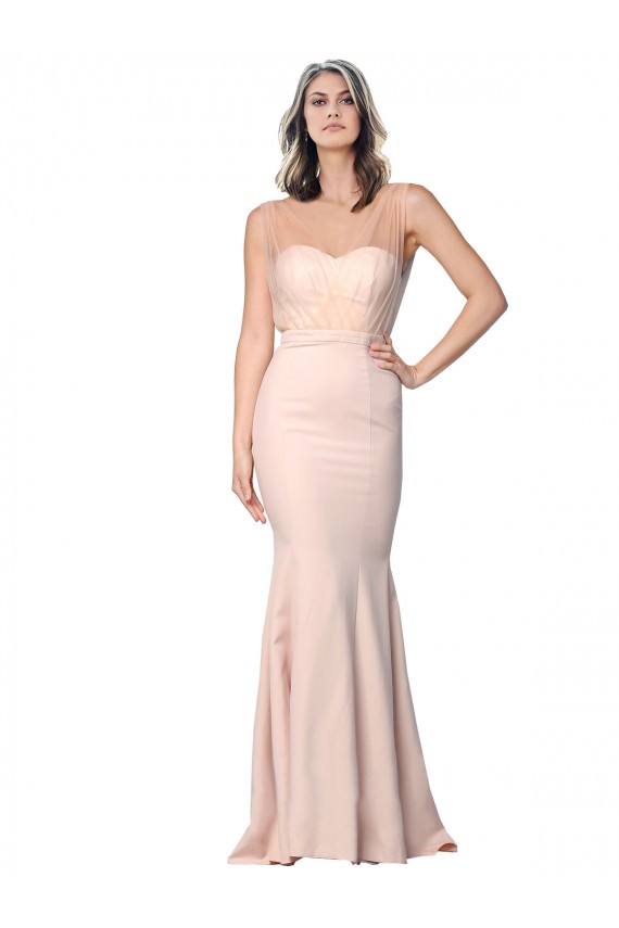 Best Full Length Sweetheart Formal Crepe Bridesmaid Dress / Prom Dress with Tulle Overlay Sydney