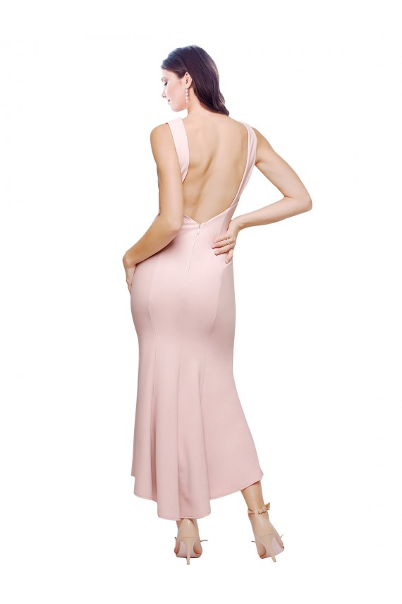 Best High Neck Low V-Back Cocktail Midi Length Formal Crepe Bridesmaid Dress / Prom Dress Sydney