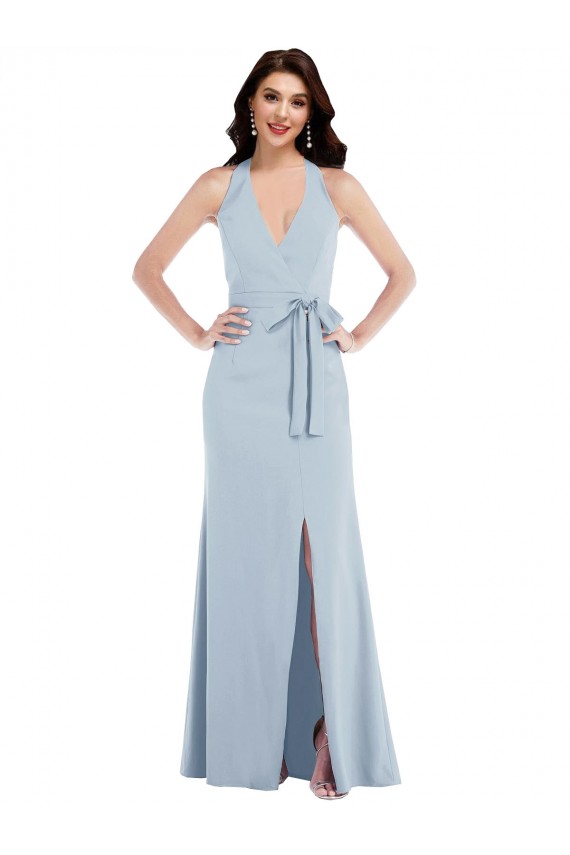 Best Open Back Halter Maxi Formal Crepe Bridesmaid Dress / Prom Dress with Draped Bow Sydney