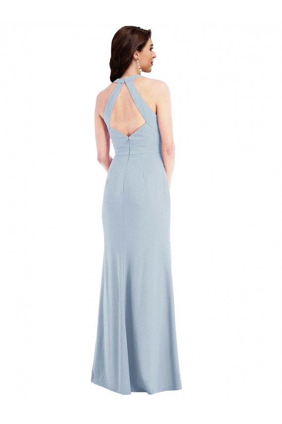Best Open Back Halter Maxi Formal Crepe Bridesmaid Dress / Prom Dress with Draped Bow Sydney