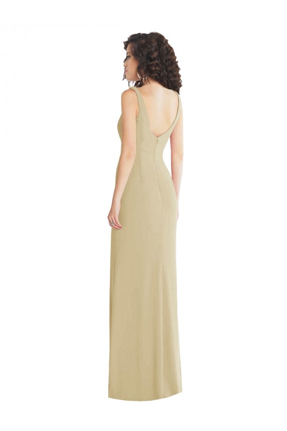 Best Wide Strap Slash Cutout Empire Formal Crepe Bridesmaid Dress / Prom Dress with Front Slit Sydney