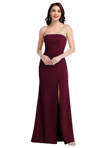 Best Strapless Crepe Maxi Bridesmaid Dress / Prom Dress with Front Slit Sydney