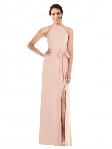 Best Halter Criss Cross Cutout Back Maxi Formal Crepe Bridesmaid Dress / Prom Dress Sydney
