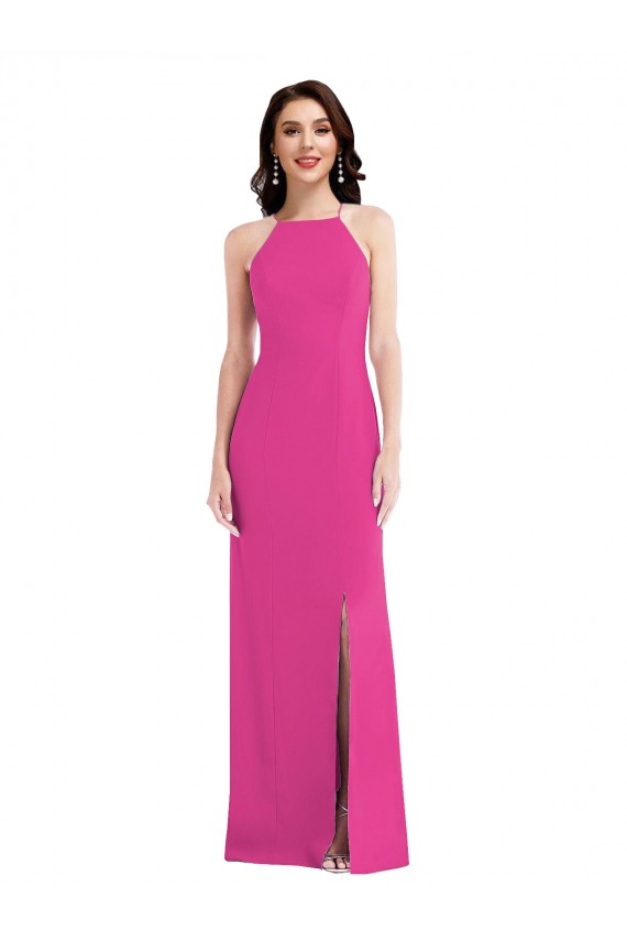 Best Open Back High Neck Halter Trumpet Formal Crepe Bridesmaid Dress / Prom Dress Sydney