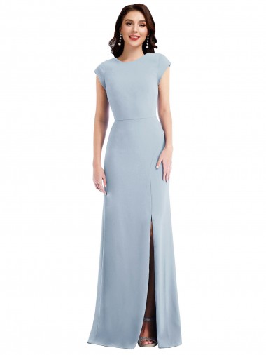 Best Cap Sleeve Open Back Trumpet Formal Crepe Bridesmaid Dress / Prom Dress with Front Slit Sydney