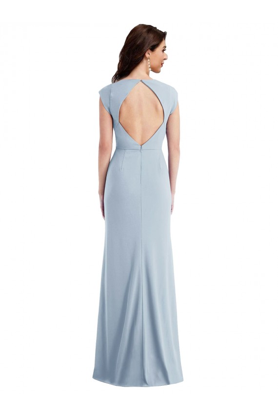 Best Cap Sleeve Open Back Trumpet Formal Crepe Bridesmaid Dress / Prom Dress with Front Slit Sydney