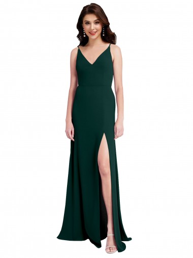 Best Slim A-Line V-Neck Full Length Formal Crepe Bridesmaid Dress / Prom Dress with Side Slit Sydney