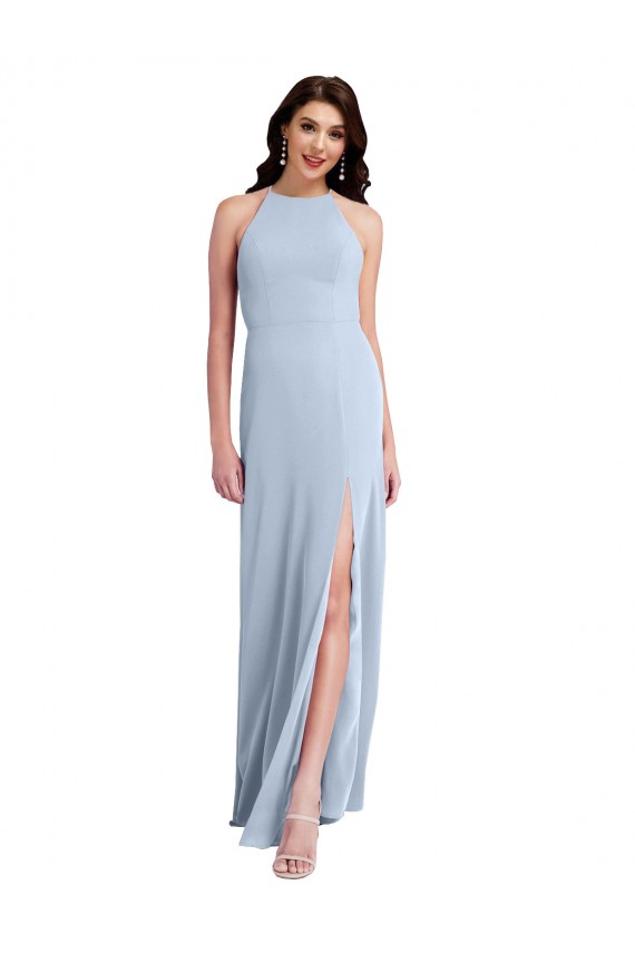 Best Fit and Flare High Neck Formal Crepe Bridesmaid Dress / Prom Dress with Side Slit Sydney