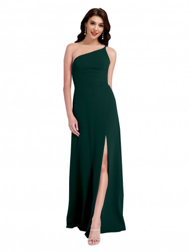 Best A-Line Slim One Shoulder Formal Crepe Bridesmaid Dress / Prom Dress with Asymmetrical Straps and Side Slit Sydney