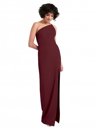 Best Sleek One Shoulder Long Formal Crepe Bridesmaid Dress / Prom Dress with Daring Slit Sydney