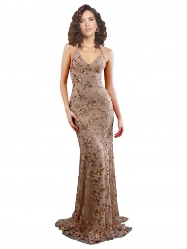 Best Floral Patterned Backless V-Neckline Sequin Formal Bridesmaid Dress / Prom Dress Sydney