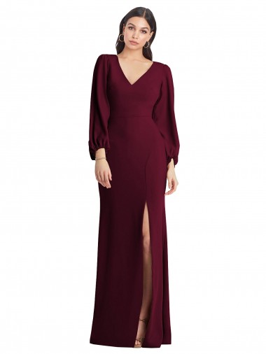 Best Long Puff Sleeve V-Neck Trumpet Bridesmaid Maxi Dress Sydney