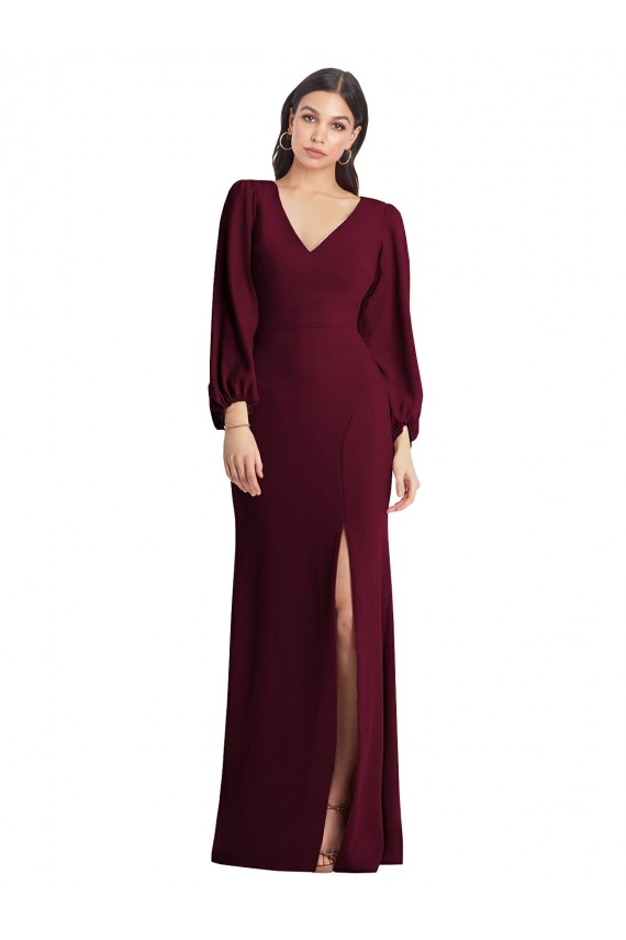 Best Long Puff Sleeve V-Neck Trumpet Bridesmaid Maxi Dress Sydney