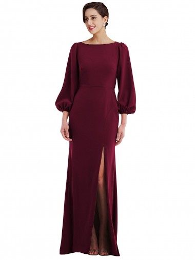 Best Bishop Sleeve Open Back Trumpet Formal Crepe Bridesmaid Dress / Prom Dress with Scarf Tie Sydney