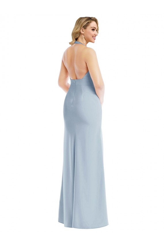Best Plunge Neck Halter Backless Trumpet Bridesmaid Dress / Prom Dress with Front Slit Sydney