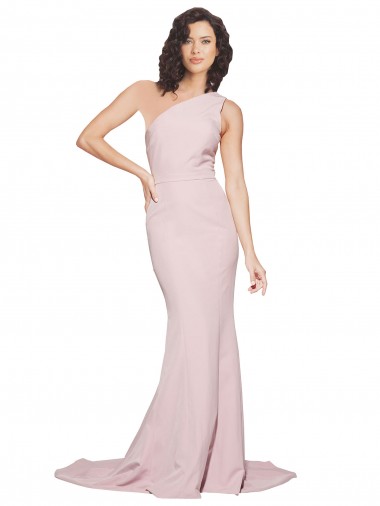 Best Long Sweep Train One Shoulder Crepe Bridesmaid Dress / Prom Dress with Side Leg Split Sydney