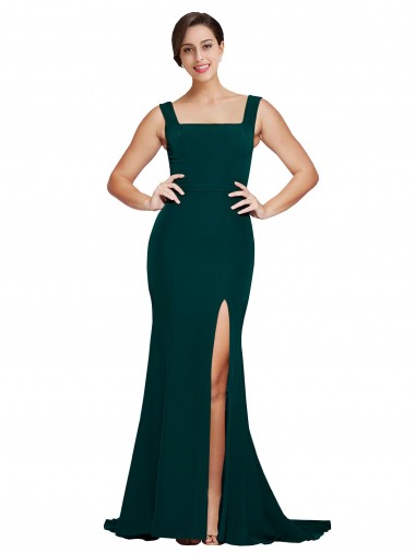 Best Fitted Square Neck Long Crepe Bridesmaid Dress / Prom Dress with Train and Side Split Sydney