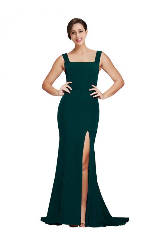 Best Fitted Square Neck Long Crepe Bridesmaid Dress / Prom Dress with Train and Side Split Sydney
