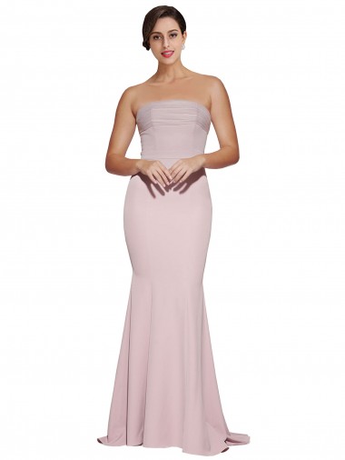 Best Straight Neck Long Strapless Formal Crepe Bridesmaid Dress / Prom Dress with Soft Tulle Overlay and Small Train Sydney
