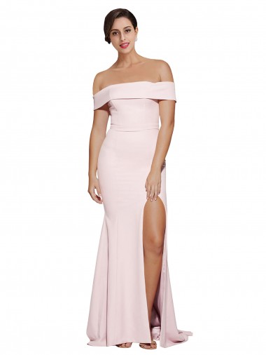 Best Off Shoulder Long Formal Crepe Bridesmaid Dress / Prom Dress with Straight Neckline and Side Split Sydney
