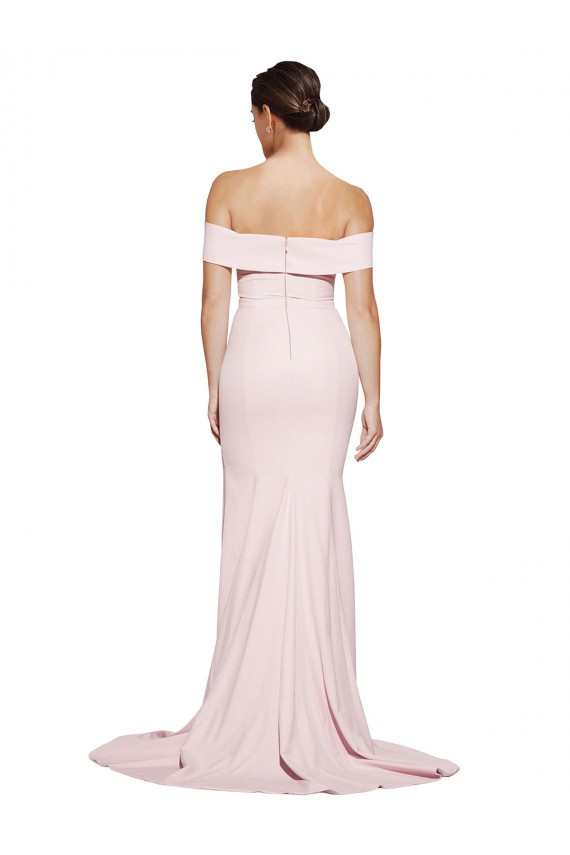 Best Off Shoulder Long Formal Crepe Bridesmaid Dress / Prom Dress with Straight Neckline and Side Split Sydney