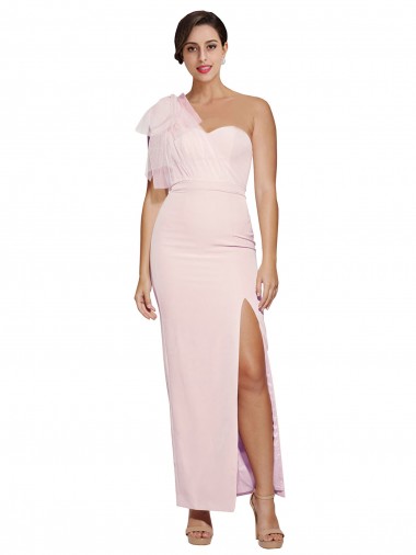 Best One Shoulder Tulle Overlay Sweetheart Neckline Long Formal Crepe Bridesmaid Drss with Thigh Split Sydney