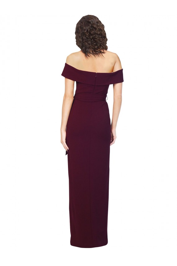 Best Fitted Full Length Off the Shoulder Formal Crepe Bridesmaid Dress / Prom Dress with Side Split and Waist Tie Sydney