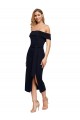 Best Fitted Short Cocktail Midi Length Off the Shoulder Formal Crepe Bridesmaid Dress / Prom Dress with Side Split and Waist Tie Sydney