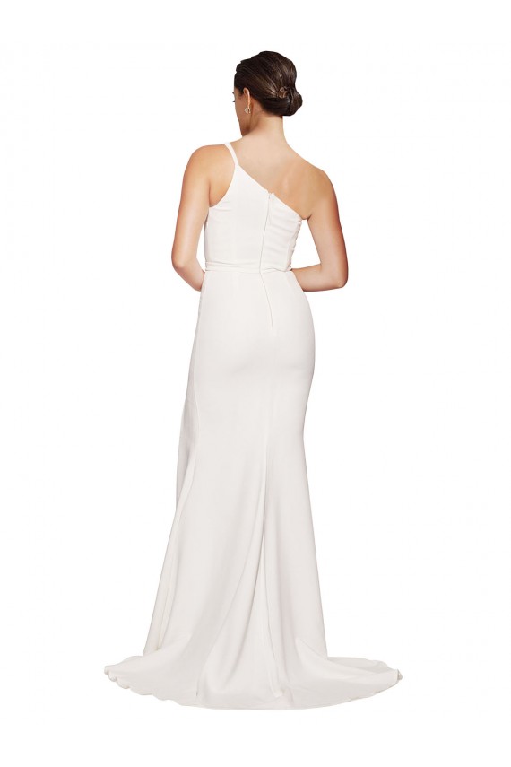 Best Long Sweep Train Crepe Bridesmaid Dress / Prom Dress with Side Split and One Strap Sydney