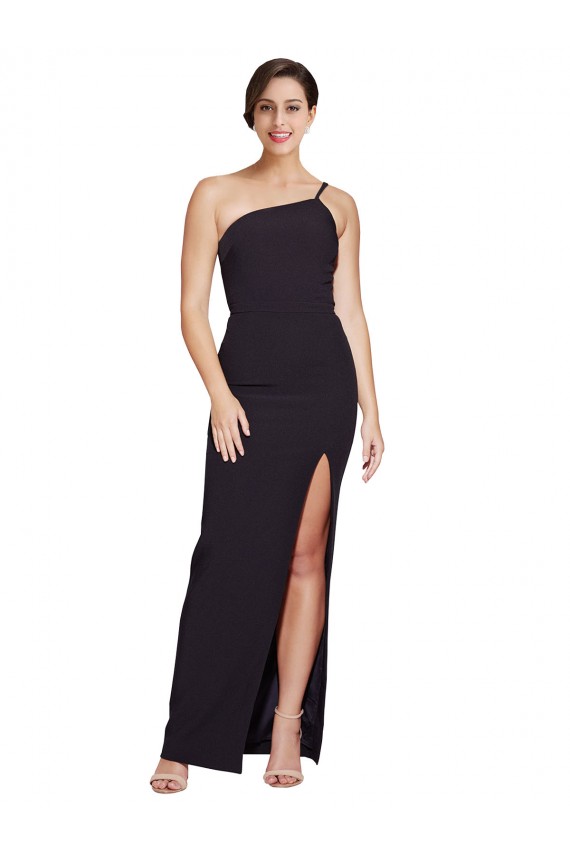 Best Long Floor Length Formal Crepe Bridesmaid Dress / Prom Dress with Side Split and One Strap Sydney