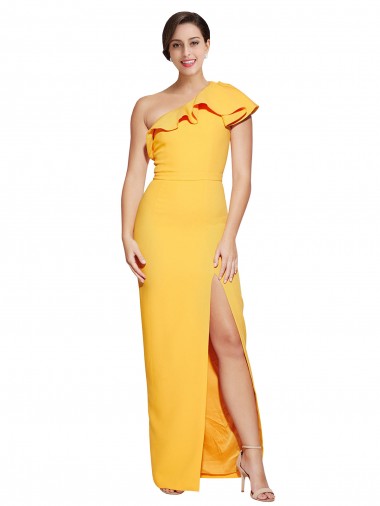 Best One Shoulder Floor Length Formal Crepe Bridesmaid Dress / Prom Dress with Thigh High Split Sydney