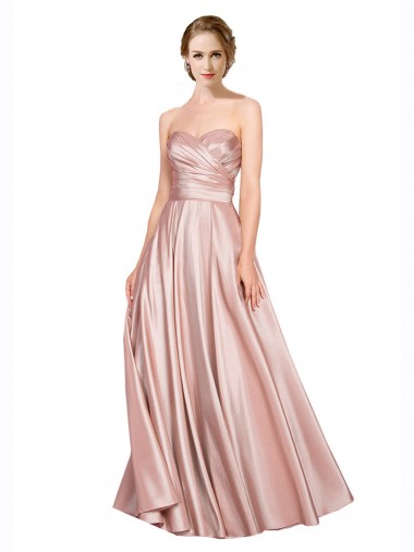 Best Long Plated Strapless Sweetheat Formal Stretch Satin Bridesmaid Dress / Prom Dress Sydney