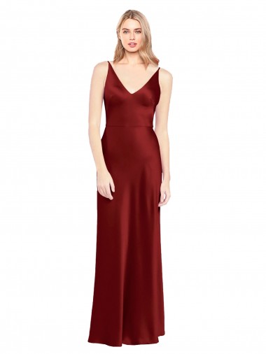 Best Full Length Long Formal Stretch Satin Slip Bridesmaid Dress / Prom Dress V-Back Sydney