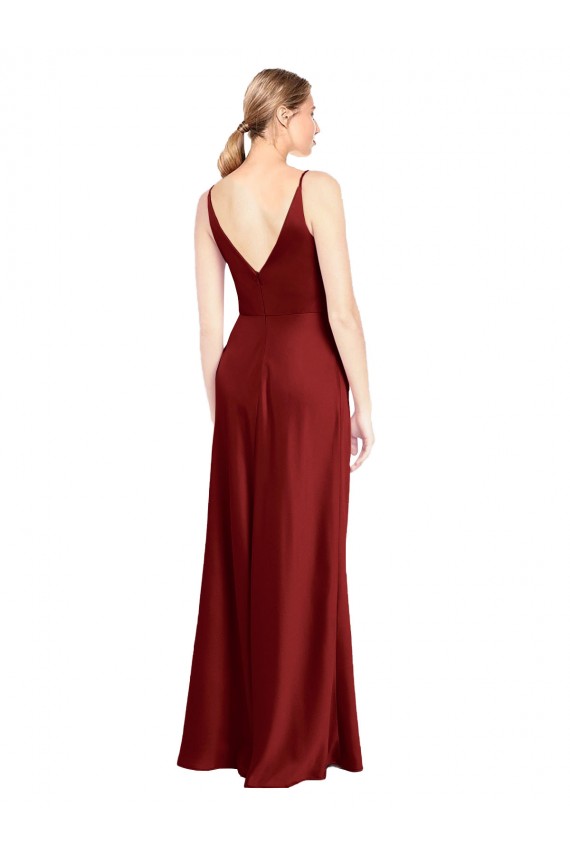 Best Full Length Long Formal Stretch Satin Slip Bridesmaid Dress / Prom Dress V-Back Sydney