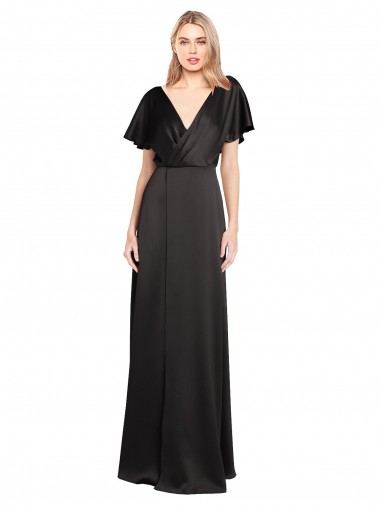 Best Cap Sleeves Open Back Long Formal Stretch Satin Bridesmaid Dress / Prom Dress Sydney