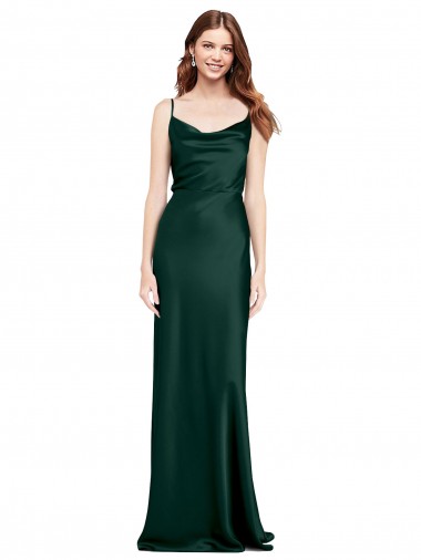 Best Fitted Cowl Neck Long Formal Stretch Satin Slip Bridesmaid Dress / Prom Dress with V-Back Sydney